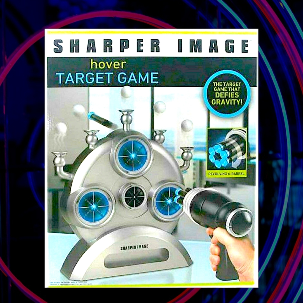 New Sharper Image Hover Target Game 6 Barrel Blaster 5 Floating Safe Indoor Gun